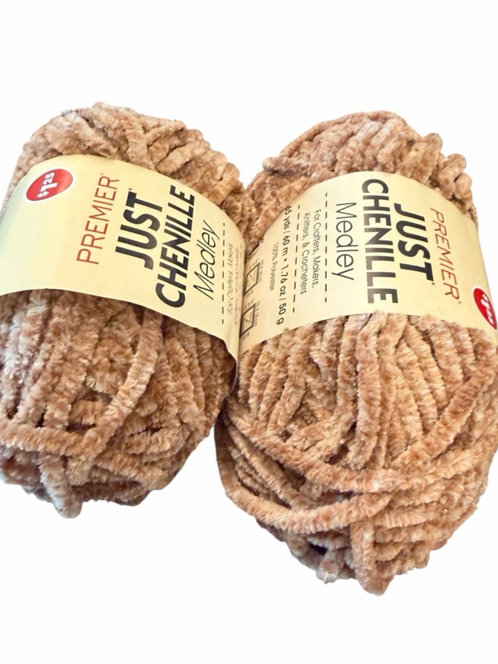 Lot Of 2 Just Chenille Premier Yarn Tan Super Bulky 6 NEW Soft!